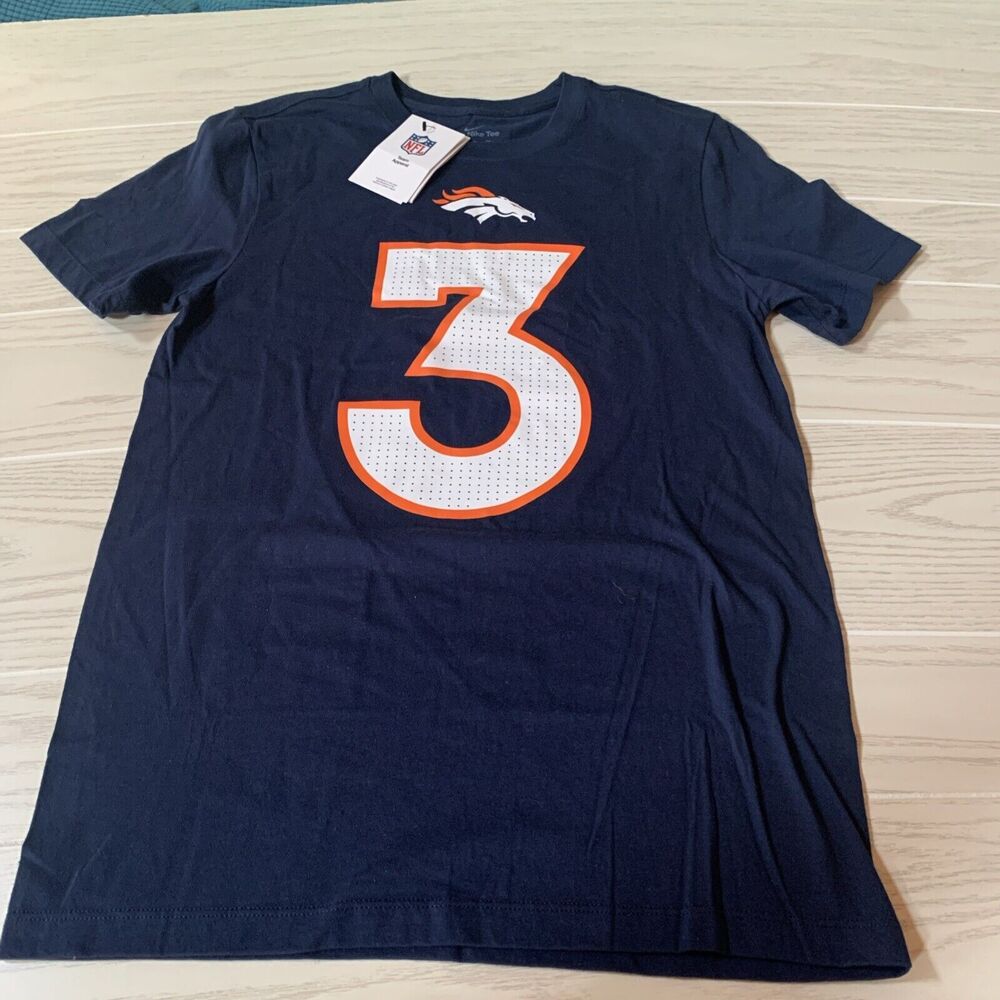 NFL Team Apparel Nike Men's S T-shirt Navy Blue Denver Broncos Russell Wilson‎